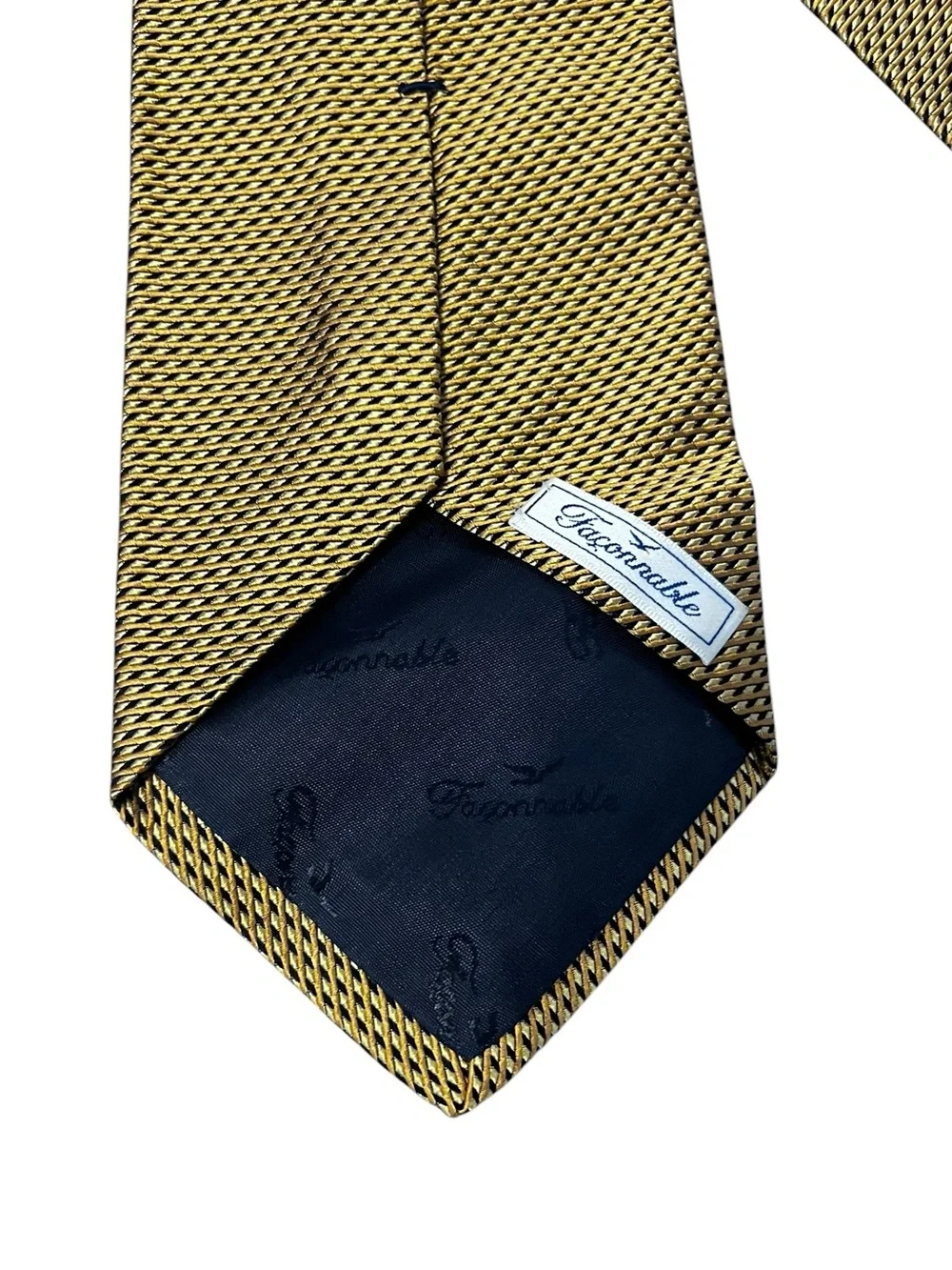 Faconnable Men's Gold Black Chain Textured 100% Silk Woven Neck Tie
